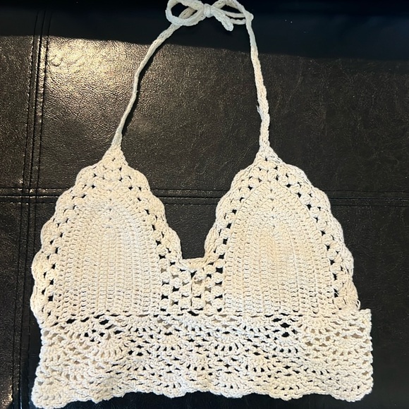 Tops - Macrame top knit halter top tie padded women XS